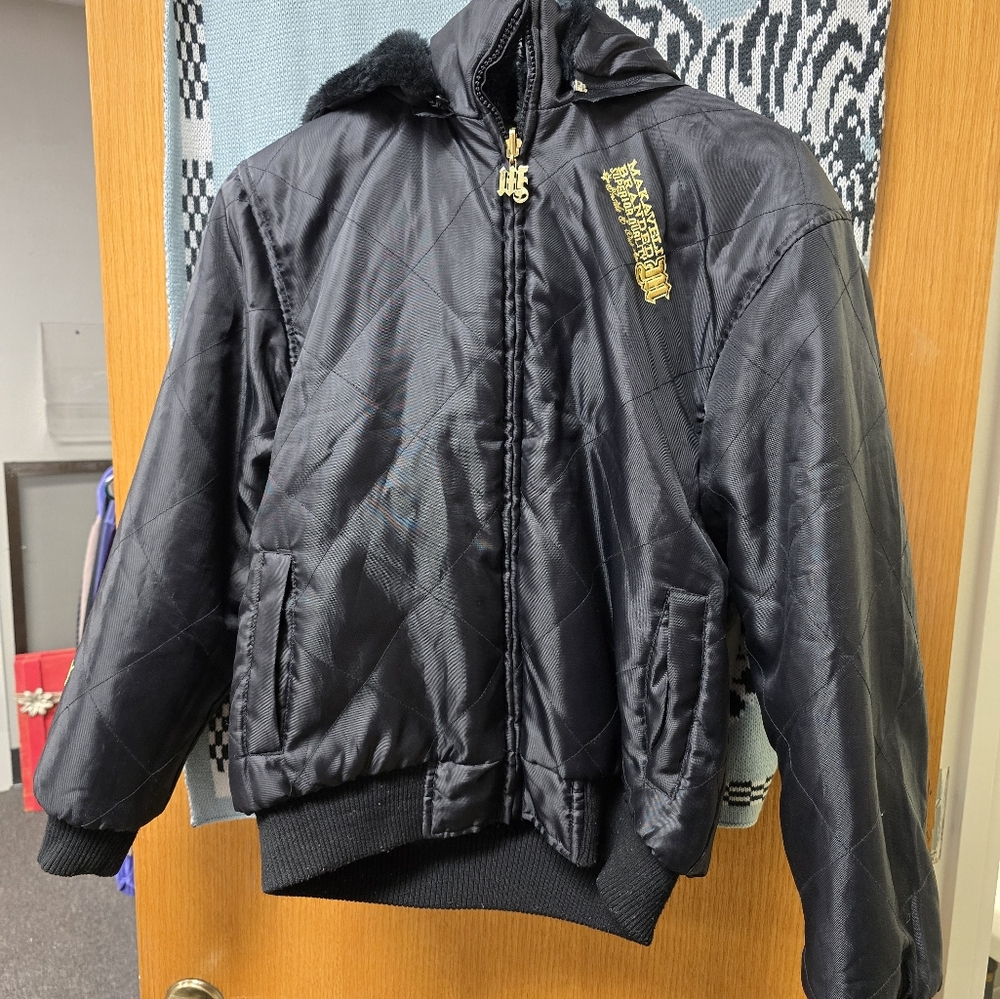 Black Quilted  Bomber Style Jacket with Gold Detail
